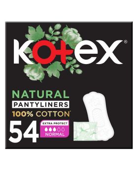 Kotex Natural Panty Liners Made Of 100% Cotton For Extra Protection, Normal Size, Pack of 54's