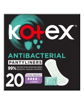 Kotex Antibacterial Daily Panty Liners For 99% Protection from Bacteria, Scented, Long Size, Pack of 20's