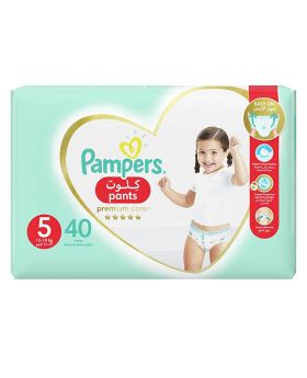 Pampers Premium Care Pants Diapers With Stretchy Sides & Better Fit, Size 5, For 12-18 Kg Baby, Pack of 40's