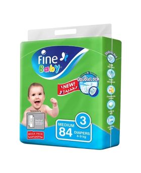 Fine Baby Double Lock Medium Diapers Size 3, 4-9 Kg 84's