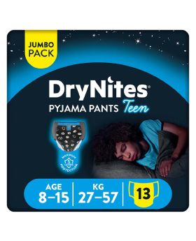 Huggies DryNites Pyjama Pants, Disposable Bed Wetting Diaper For 8-15 Years Old Boys Weighing 27-57 kg, Jumbo Pack of 13's