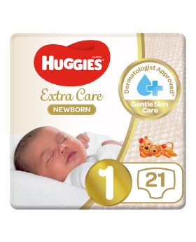 Huggies Extra Care Newborn Diapers, Size 1, For Baby Up to 5 kg, Carry Pack of 21's