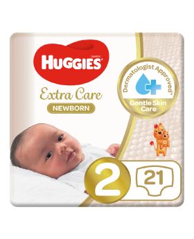 Huggies Extra Care Newborn Diapers, Size 2, For 4 - 6kg Baby, Carry Pack of 21's