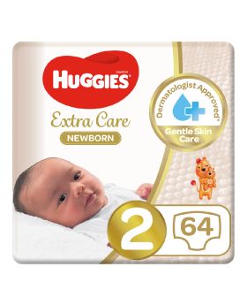 Huggies Extra Care Newborn Diapers, Size 2, For 4 - 6kg Baby, Jumbo Pack of 64's