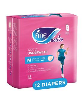 Fine Care Underwear Style Pull Up Adult Diaper For Incontinence & Postpartum, Medium, Pack of 12's