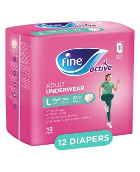 Fine Care Underwear Style Pull Up Adult Diaper For Incontinence & Postpartum, Large, Pack of 12's