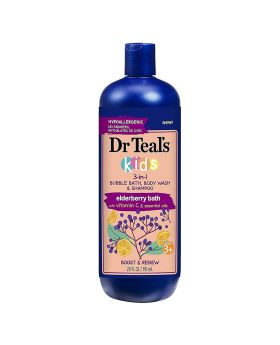 Dr Teal's Kids 3 In 1 Bubble Bath, Body Wash & Shampoo, Elderberry Bath With Vitamin C & Essential Oils 591ml