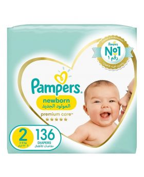 Pampers Premium Care NewBorn Diaper Size 2 For 3-8 Kg 136's