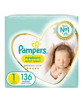 Pampers Premium Care NewBorn Diaper Size 1 For 2-5 Kg 136's