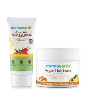 Mamaearth Ultra Light SPF50 PA+++ Indian Sunscreen 80 g + Mamaearth Argan Hair Mask For Frizz Free & Stronger Hair 200 g Combo Pack