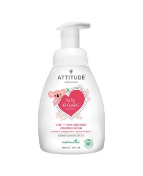 Attitude Natural Care Baby Leaves Science Antipollution 2-In-1 Hair And Body Foaming Wash Orange And Pomegranate 295ml