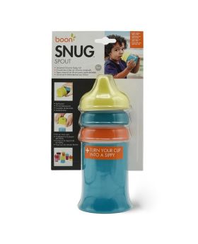 Boon Snug Reusable Stretchy Silicone Spout Cup & Lids For 9+Months Baby Boy, Pack of 3 Lids + 1 Cup