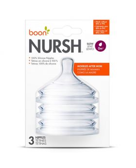 Boon Nursh Nipples Slow Flow Rate For 0 Months+ Babies 3's