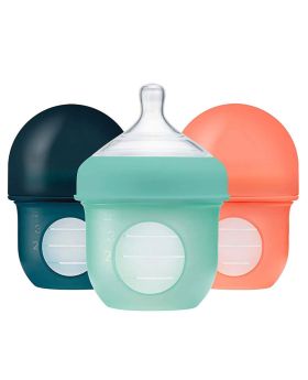 Boon Nursh Slow Flow Rate Baby Feeding Bottle 4 oz. For 0+ Months Baby, Monochrome, Pack of 3's