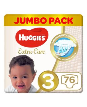 Huggies Extra Care Baby Diapers, Size 3, For 4 - 9kg Baby, Pack of 76's