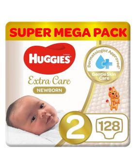 Huggies Extra Care Newborn Diapers, Size 2, For 4-6kg Baby, Pack of 64's