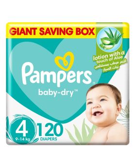 Pampers Baby-Dry Diaper With Aloe Vera Lotion, Size 4, 9-14Kg, Pack of 120's