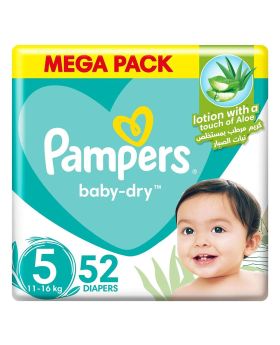 Pampers Baby-Dry Diaper With Aloe Vera Lotion Size 5, 11-16Kg, Pack of 52's