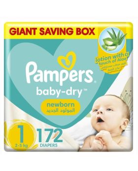 Pampers Baby-Dry Newborn Diapers With Aloe Vera Lotion Size 1, 2-5kg, Giant Saving Pack of 172's