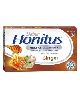 Dabur Honitus Herbal Lozenges Ginger With Honey & Ayurvedic Extracts, Pack of 24's