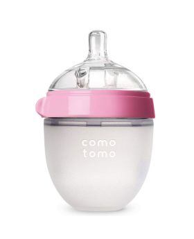 Comotomo Soft Hygienic Silicone Natural Feel Baby Feeding Bottle Pink/White 150ml