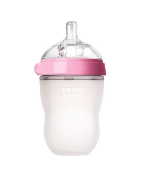 Comotomo Soft Hygienic Silicone Natural Feel Baby Feeding Bottle Pink/White 250ml