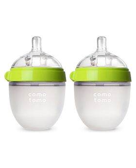 Comotomo Soft Hygienic Silicone Natural Feel Baby Feeding Bottle Green/White 150ml, Pack of 2's