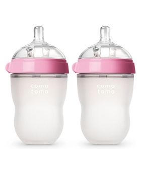 Comotomo Soft Hygienic Silicone Natural Feel Baby Feeding Bottle Pink/White 250ml, Pack of 2's