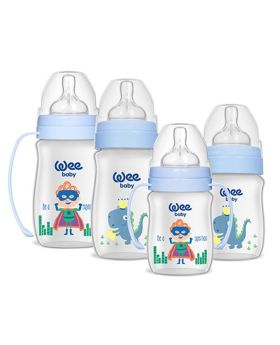 Wee Baby Classic Plus Wide Neck Newborn PP Feeding Bottle Starter Set Blue