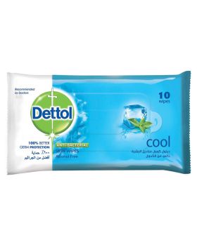 Dettol Cool Anti-Bacterial Skin Wipes, Pack of 10's