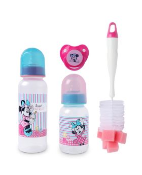 Disney Minnie Mouse Feeding Combo Gift Set For Baby With Feeding Bottle, Soother & Bottle Brush - Pack of 4 Pieces TRHA1727