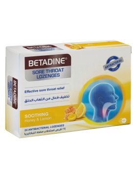 Betadine Sore Throat Antibacterial Lozenges With Soothing Honey & Lemon, Pack of 24's