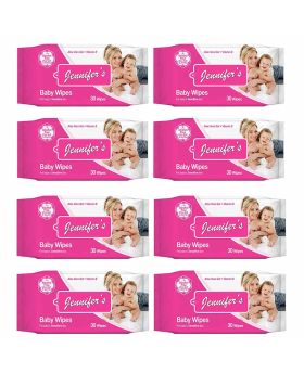 Jennifer's Alcohol Free Baby Wipes For Sensitive Skin With Aloevera & Vitamin E 30's, Pack of 8's