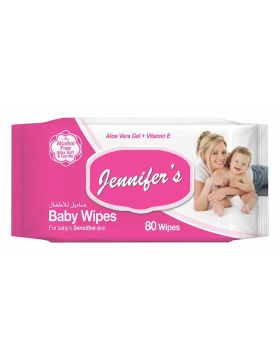 Jennifer's Alcohol Free Baby Wipes For Sensitive Skin With Aloevera & Vitamin E, Pack of 80's