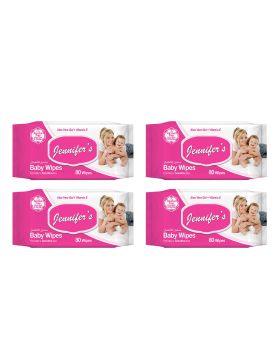 Jennifer's Alcohol Free Baby Wipes For Sensitive Skin With Aloevera & Vitamin E 80's, Pack of 4's