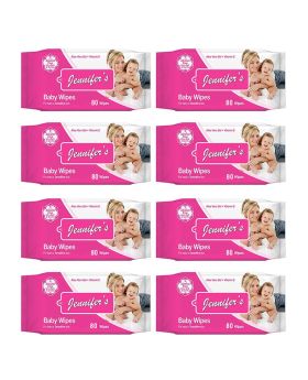 Jennifer's Alcohol Free Baby Wipes For Sensitive Skin With Aloevera & Vitamin E 80's, Pack of 8's