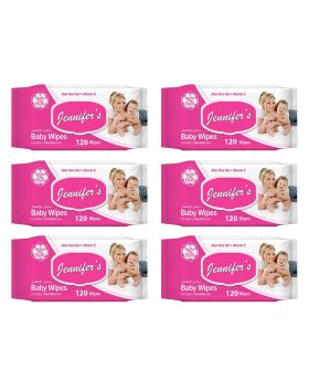 Jennifer's Alcohol Free Baby Wipes For Sensitive Skin With Aloevera & Vitamin E 120's, Pack of 6's