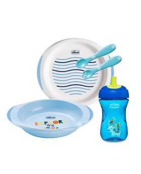 Chicco Weaning Set For 12 Months+ Baby - Blue, Pack of 5 Pieces