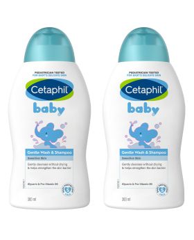 Cetaphil Baby Gentle Tear Free Wash & Shampoo For Hair And Body 300ml, Pack of 2's PROMO PACK