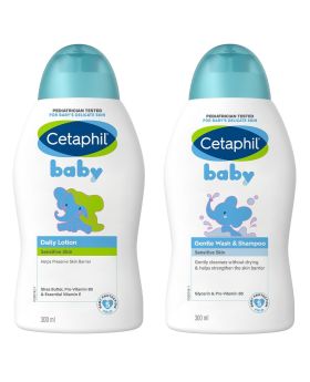Cetaphil Baby Daily Lotion With Shea Butter & Baby Gentle Wash & Shampoo For Sensitive Skin 300ml, Pack of 2's PROMO PACK