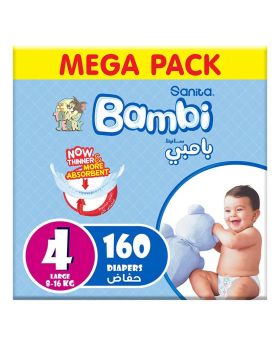 Sanita Bambi Tom And Jerry Baby Diapers, Size 4, Large, For 8-16 Kg Baby, Mega Pack of 160's