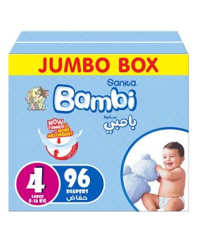 Sanita Bambi Tom And Jerry Baby Diapers, Size 4, Large For 8-16 Kg Baby, Jumbo Box of 96's 