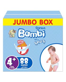 Sanita Bambi Tom And Jerry Baby Diapers, Size 4+, Large For 10-18 Kg Baby, Jumbo Box of 88's