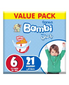 Sanita Bambi Tom And Jerry Baby Diapers, Size 6, XX-Large For 16+Kg Baby, Value Pack of 21's