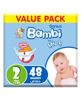 Sanita Bambi Tom And Jerry Baby Diapers, Size 2, Small, For 3-6 Kg Baby, Value Pack of 48's 