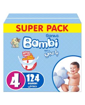Sanita Bambi Tom And Jerry Baby Diapers, Size 4, Large For 8-16 Kg Baby, Super Pack of 124's 