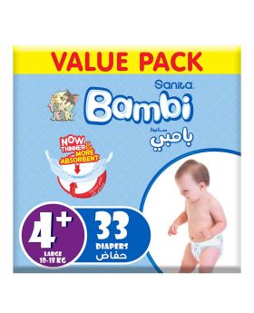Sanita Bambi Tom And Jerry Baby Diapers, Size 4+, Large, For 10-18 Kg Baby, Value Pack of 33's 