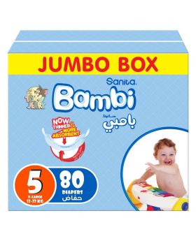 Sanita Bambi Tom And Jerry Baby Diapers, Size 5, X-Large, For 12-22 Kg Baby, Jumbo Box of 80's 