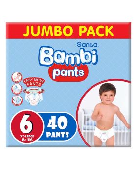 Sanita Bambi Easy Move Baby Diaper Pants, Size 6, XX-Large For 16+ Kg Baby, Jumbo Pack of 40's 