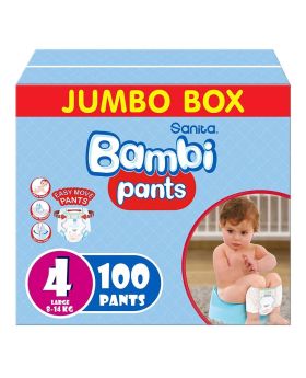 Sanita Bambi Easy Move Baby Diaper Pants, Size 4, Large For 8-14 Kg Baby, Jumbo Pack of 100's